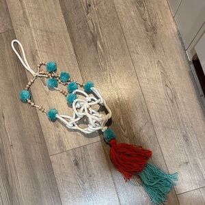 Handcrafted Bohemian Tassel plant hanger  - White, Red, Teal